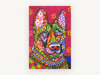 Patchwork German Shepherd, colourful folk art dog portrait, animal canvas wall art print, front view