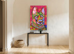 Patchwork German Shepherd animal canvas print on the wall of a hallway