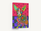 Patchwork Chihuahua, colourful folk art chihuahua illustration, animal canvas wall art print ready to hang