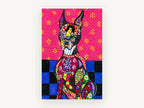 Patchwork Doberman Pop, folk art dog illustration, animal canvas wall art print, front view