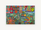 Whimsical Harbour Underwater, coastal canvas wall art print, front view