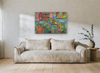 Whimsical Harbour Underwater coastal canvas print on the wall of a living room