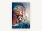 Tiger Queen and Butterflies, fantasy woman white tigers illustration, animal canvas wall art print, front view