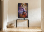 Hawk Over the Warrior animal canvas print on the wall of a hallway