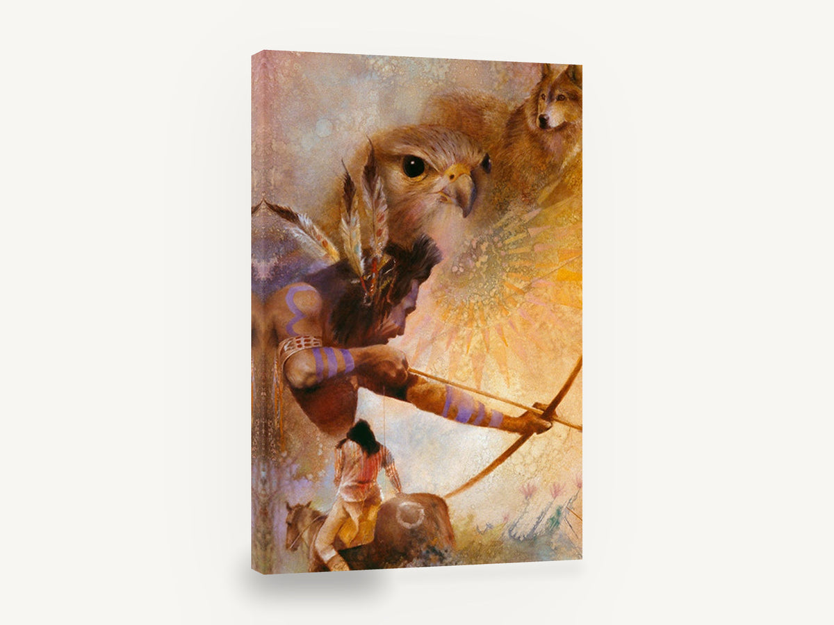 Hawk Wolf and Archer, archer hawk and wolf artwork, animal canvas wall art print ready to hang