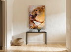 Hawk Wolf and Archer animal canvas print on the wall of a hallway
