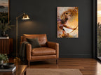 Hawk Wolf and Archer animal canvas print on the wall of a charcoal living room