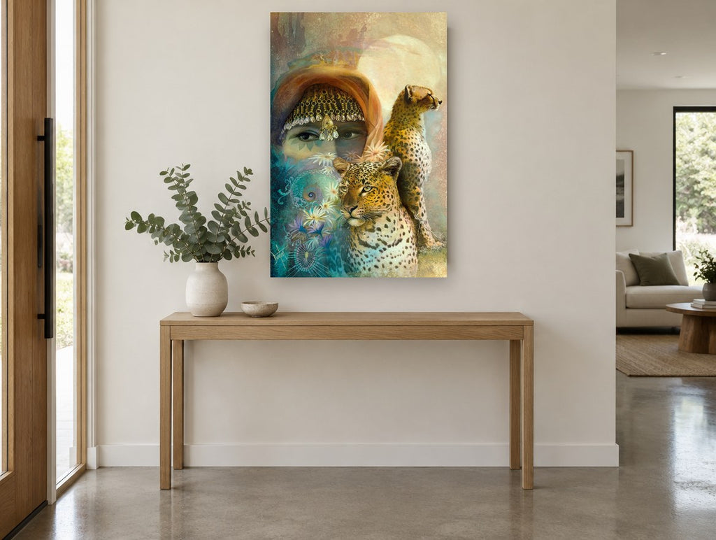Veiled Gaze and Big Cats animal canvas print on the wall of a entry hall
