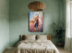 Spirit Wolf and Hawk animal canvas print on the wall of a bedroom