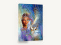 Owl and Feather Woman, woman and owl fantasy portrait, animal canvas wall art print ready to hang