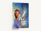 Owl and Feather Woman, woman and owl fantasy portrait, animal canvas wall art print ready to hang