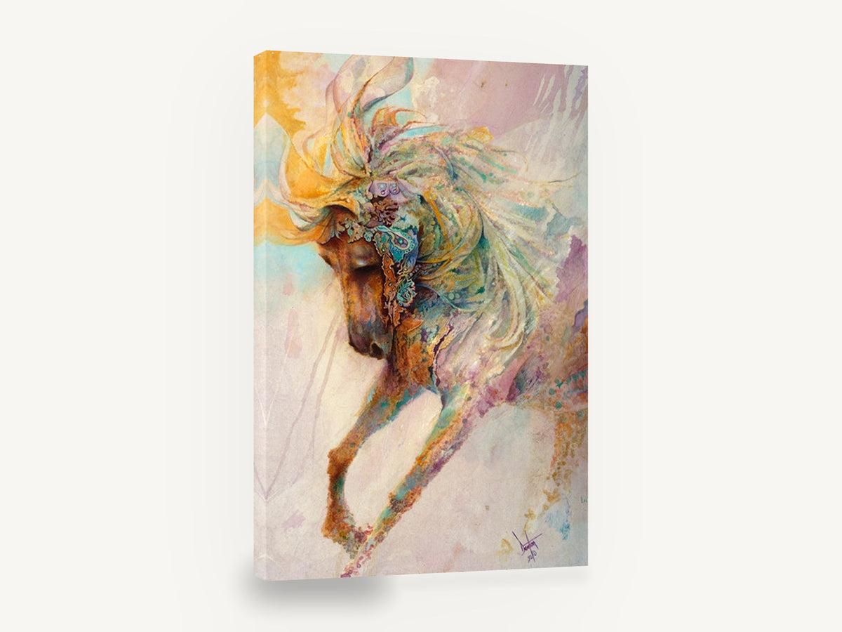 Dancing Paisley Horse, whimsical horse mixed media portrait, animal canvas wall art print ready to hang