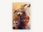 Spirit Wolves and Elder, wolves and elder woman portrait, animal canvas wall art print, front view