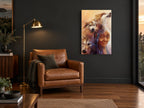 Spirit Wolves and Elder animal canvas print on the wall of a charcoal living room