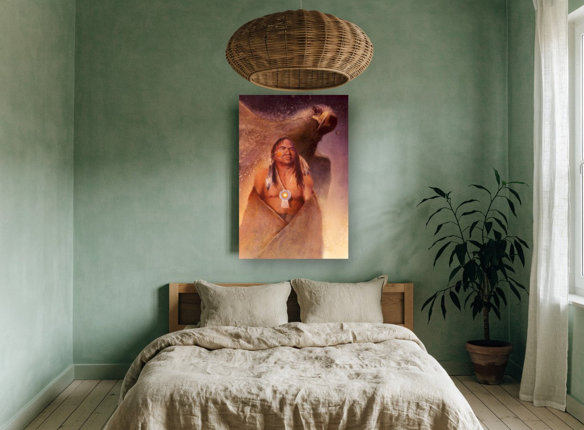 Eagle Spirit Guardian animal canvas print on the wall of a bedroom
