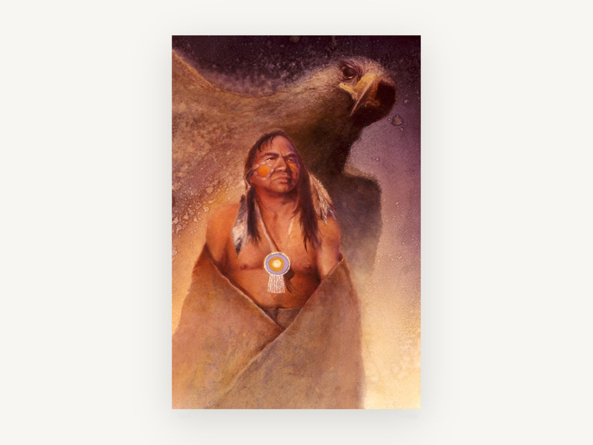 Eagle Spirit Guardian, eagle spirit figure portrait illustration, animal canvas wall art print, front view