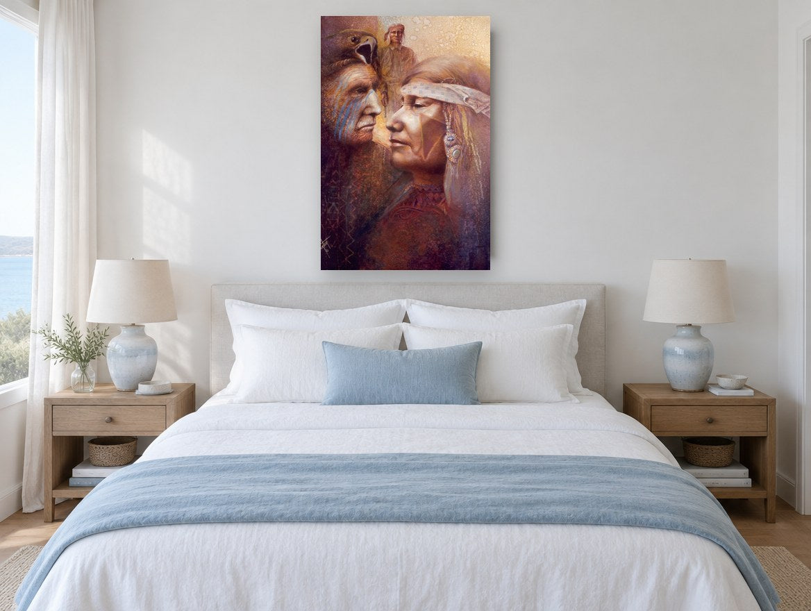 Eagle Spirit Profiles animal canvas print on the wall of a bedroom