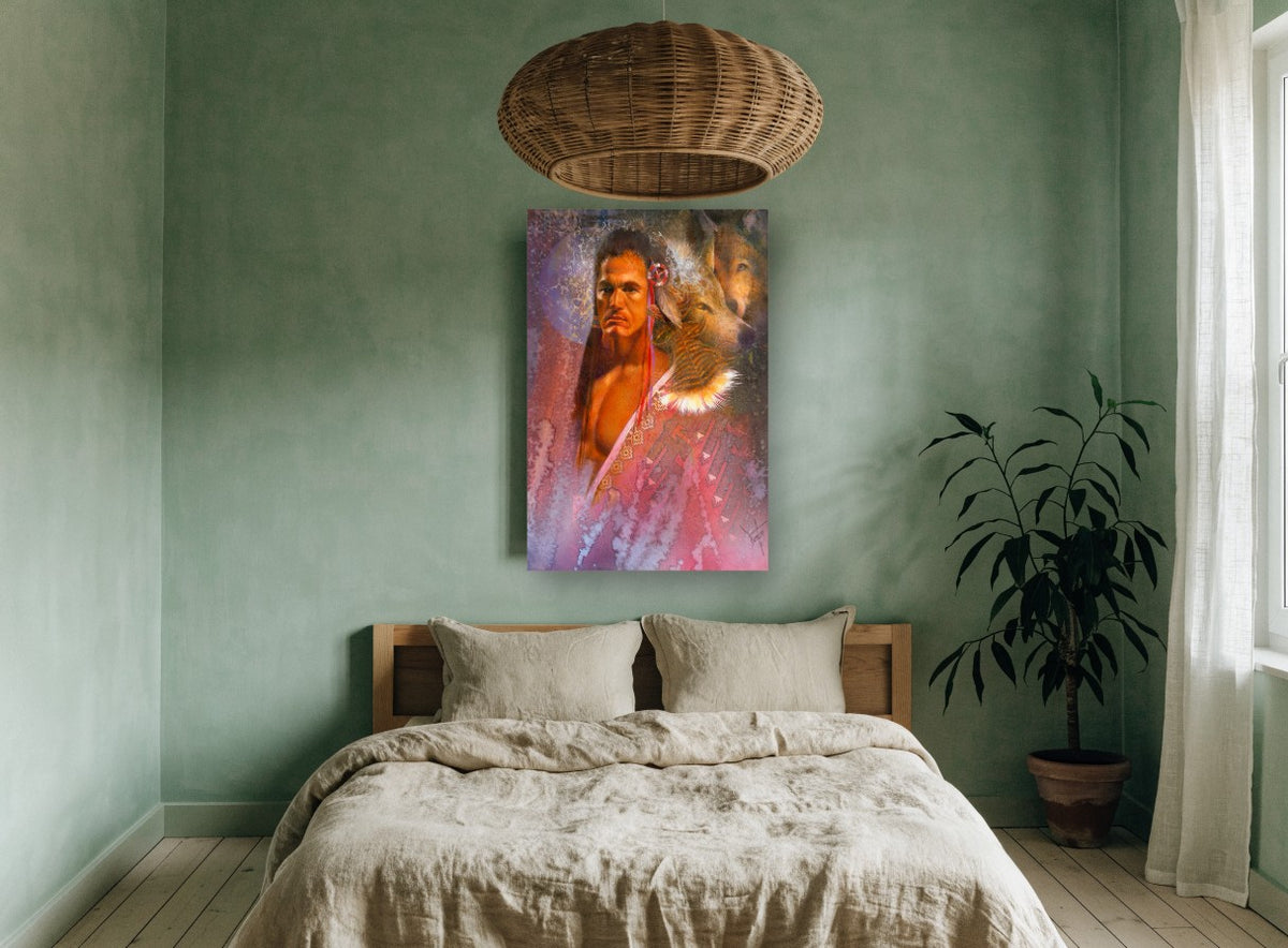 Wolf Spirit Guardian animal canvas print on the wall of a bedroom