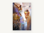 Wolf Spirit Collage, wolf and elder portrait collage, animal canvas wall art print, front view