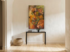 Leopard Jungle Collage animal canvas print on the wall of a hallway