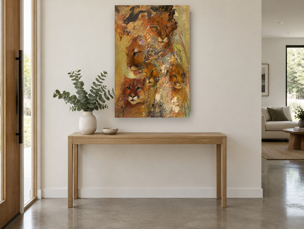 Cougar Family Collage animal canvas print on the wall of a entry hall