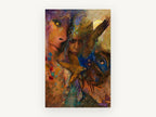 Falcon and Faces Dreamscape, falcon and faces mixed media artwork, animal canvas wall art print, front view