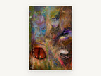 Eyes of the Wild, wolf bison face mixed media collage, animal canvas wall art print, front view