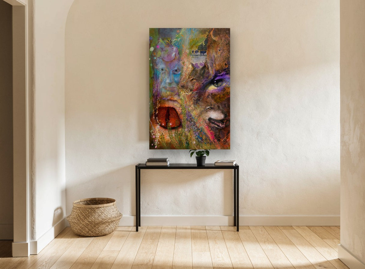 Eyes of the Wild animal canvas print on the wall of a hallway