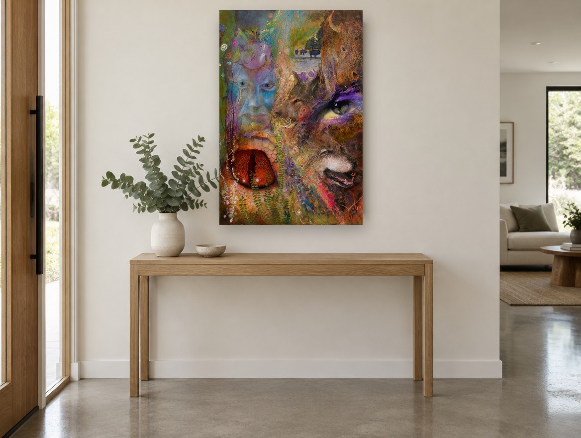 Eyes of the Wild animal canvas print on the wall of a entry hall