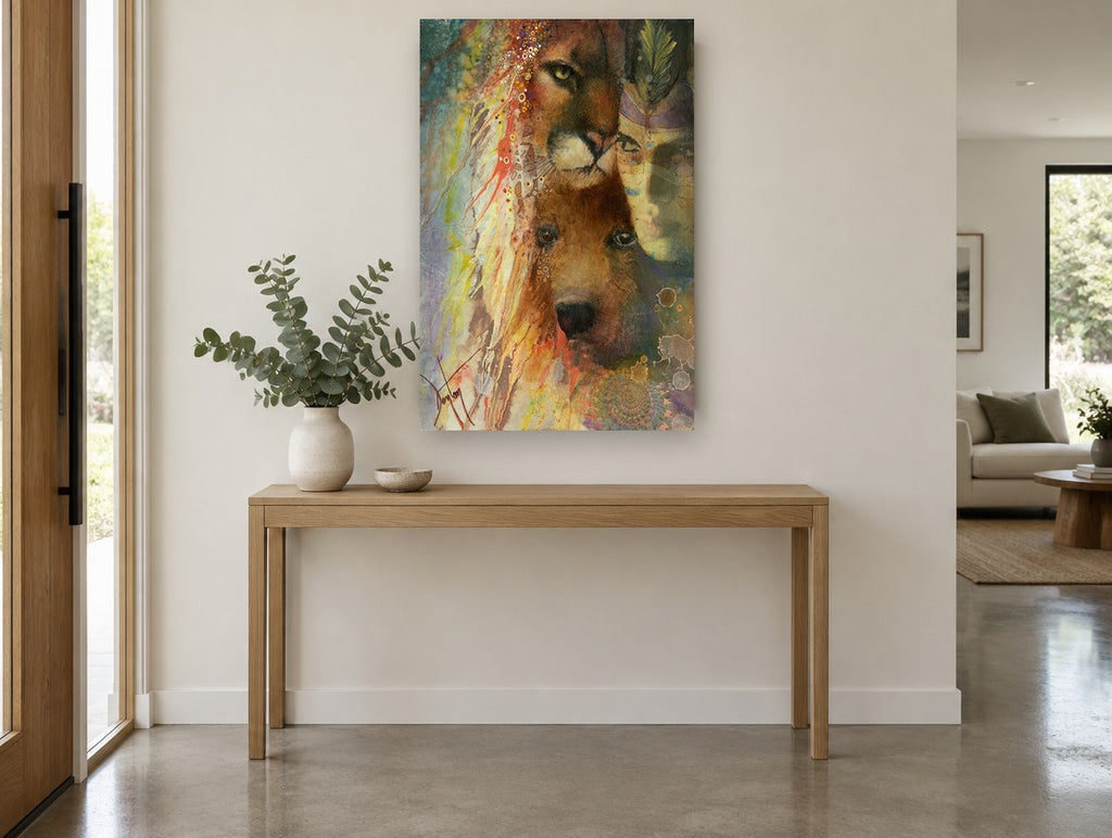 Spirit Companions animal canvas print on the wall of a entry hall