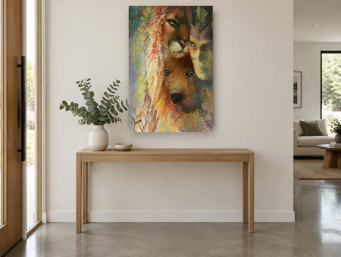 Spirit Companions animal canvas print on the wall of a entry hall