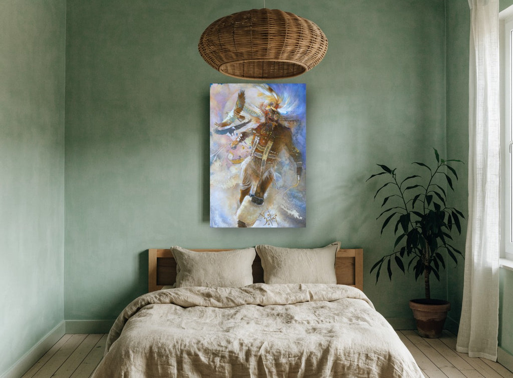 Eagle Dancer in Clouds animal canvas print on the wall of a bedroom