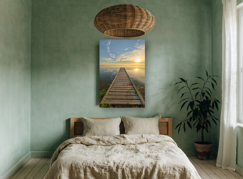 Jetty at Golden Hour landscape canvas print on the wall of a bedroom
