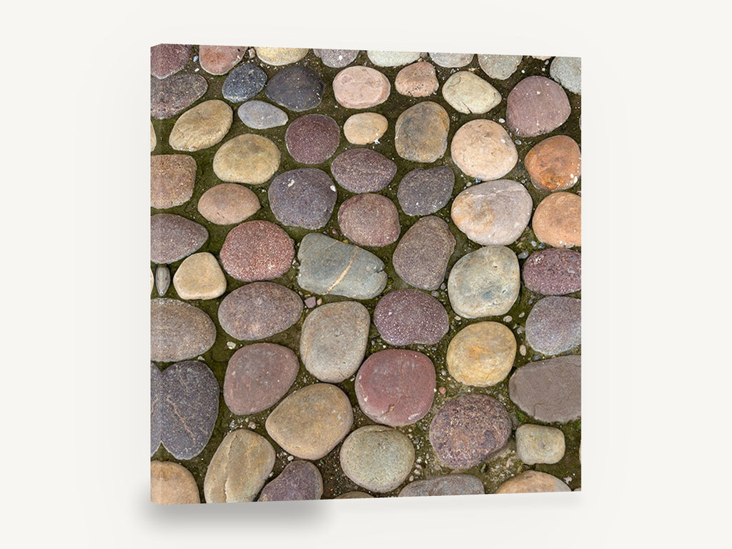 River Stone Cobbles, rounded cobblestone path photograph, landscape canvas wall art print ready to hang