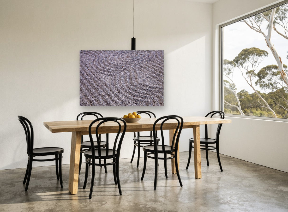 Raked Gravel Ripples landscape canvas print on the wall of a dining room