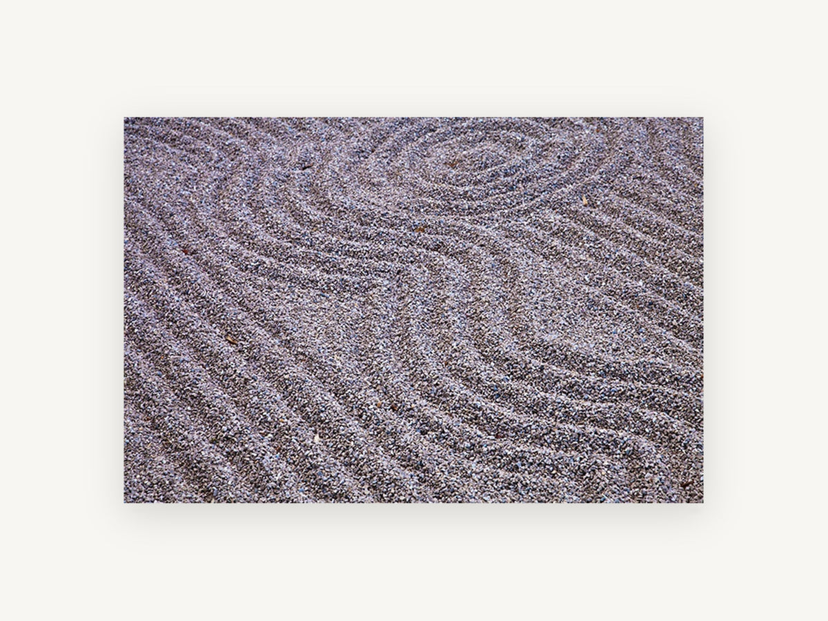 Raked Gravel Ripples, raked gravel zen garden photograph, landscape canvas wall art print, front view