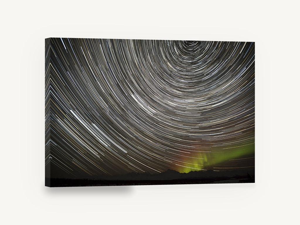 Circling Star Trails, star trails over mountains photograph, landscape canvas wall art print ready to hang