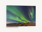 Green Aurora Ridge, green aurora over mountains photograph, landscape canvas wall art print ready to hang