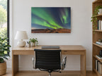 Green Aurora Ridge landscape canvas print on the wall of a study