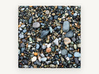 Wet Pebble Shore, wet beach pebbles close-up photograph, landscape canvas wall art print, front view