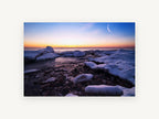 Crescent Moon Over Frozen Shore, coastal canvas wall art print, front view