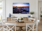 Crescent Moon Over Frozen Shore coastal canvas print on the wall of a Hamptons dining room