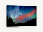 Crimson Aurora Ridge, northern lights over mountain silhouette photograph, landscape canvas wall art print ready to hang