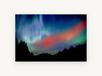 Crimson Aurora Ridge, northern lights over mountain silhouette photograph, landscape canvas wall art print, front view
