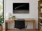 Moon Phases Over Sea coastal canvas print on the wall of a study