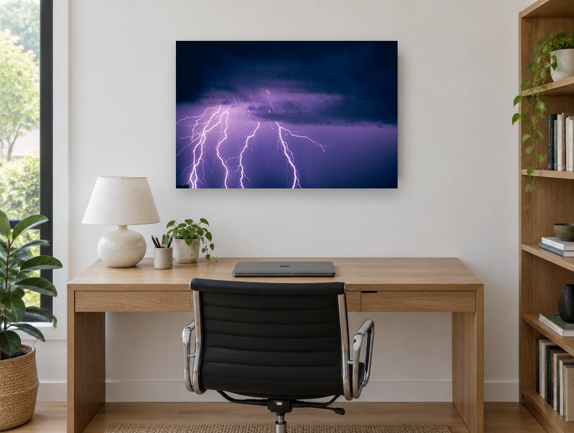 Violet Storm Strikes landscape canvas print on the wall of a study