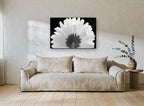 Daisy From Behind floral canvas print on the wall of a living room