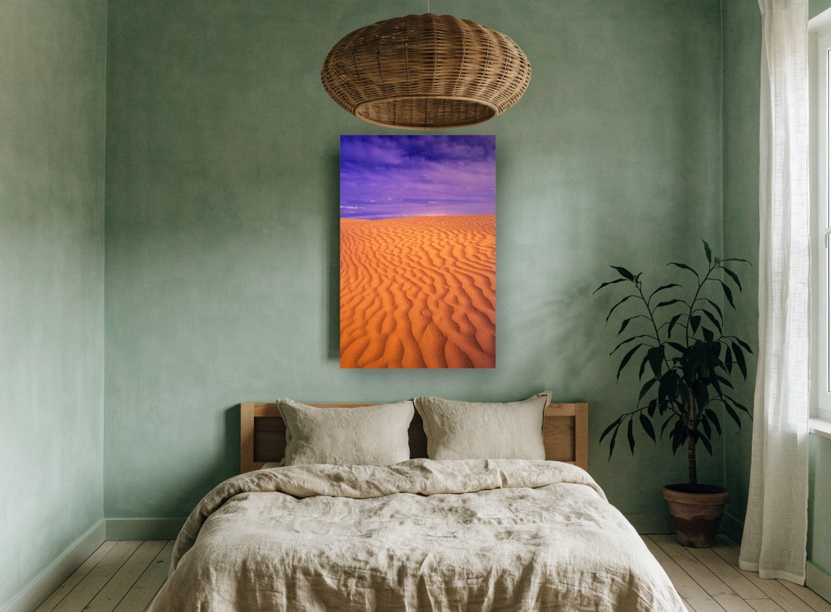 Violet Dune Ripples landscape canvas print on the wall of a bedroom