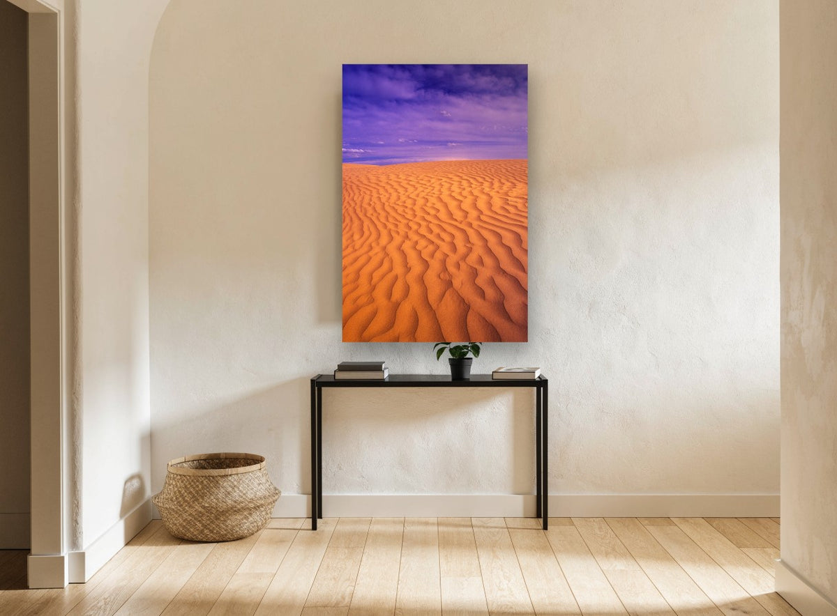 Violet Dune Ripples landscape canvas print on the wall of a hallway