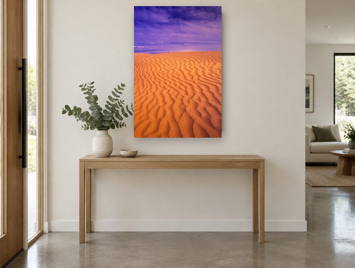 Violet Dune Ripples landscape canvas print on the wall of a entry hall